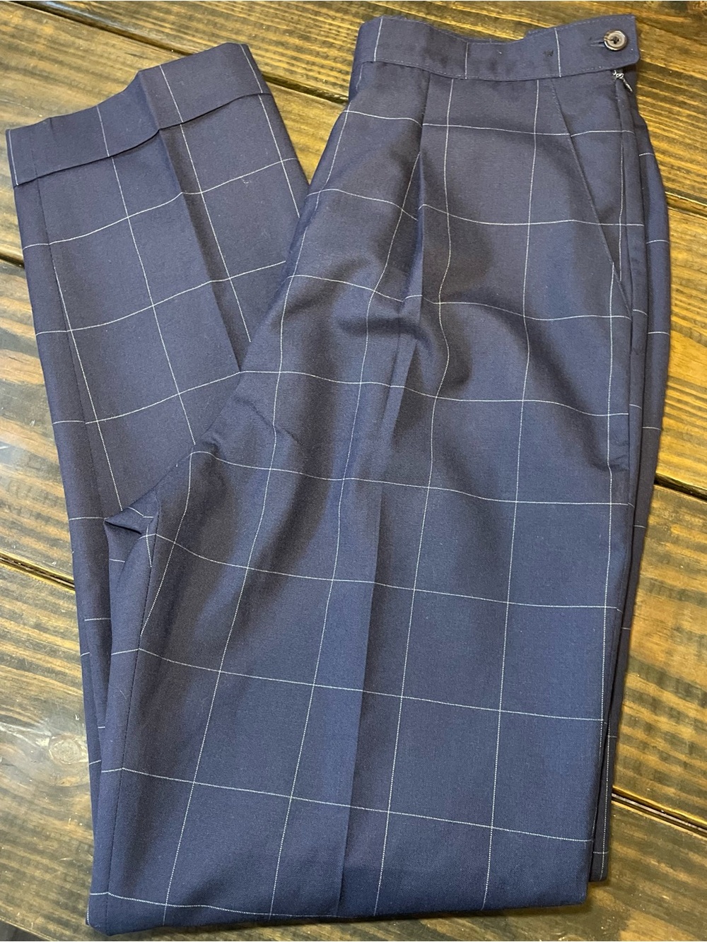Lauren Ralph Lauren Navy Windowpane Trousers 100% Wool Size 8